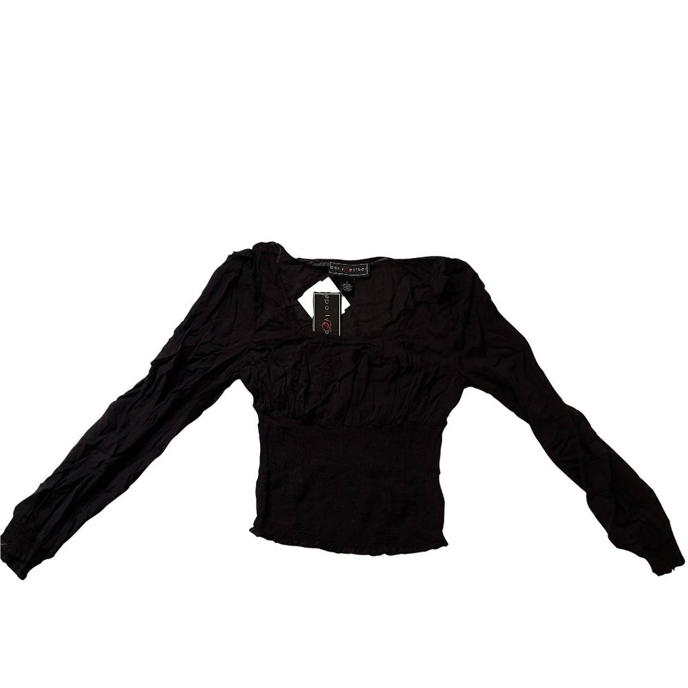 Polly Esther Juniors Smocked Milkmaid Top Black